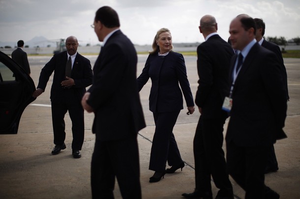 U.S. Secretary of State Hillary Clinton arrives in Tunis