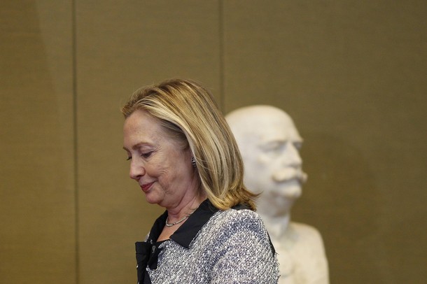 U.S. Secretary of State Hillary Clinton attends a news conference after a meeting with Brazil's Foreign Antonio Patriota at the Itamaraty Palace in Brasilia