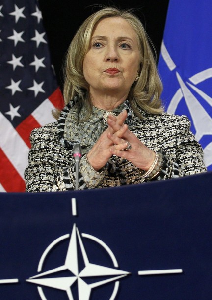 U.S. Secretary of State Hillary Clinton speaks at a news conference at the Alliance headquarters in Brussels