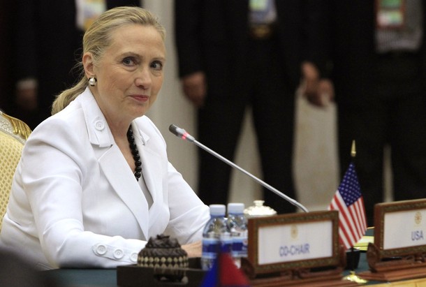 U.S. Secretary of State Hillary Rodham Clinton gives a speech during the ASEAN-U.S. Ministerial Meeting in Phnom Penh, Cambodia, Wednesday, July 11, 2012. (AP Photo/Heng Sinith)