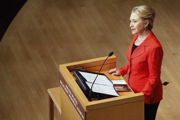U.S. Secretary of State Hillary Clinton addresses a symposium on ending genocide, at the U.S. Holocaust Memorial Museum in Washington, July 24, 2012.  REUTERS/Jonathan Ernst    (UNITED STATES - Tags: POLITICS)