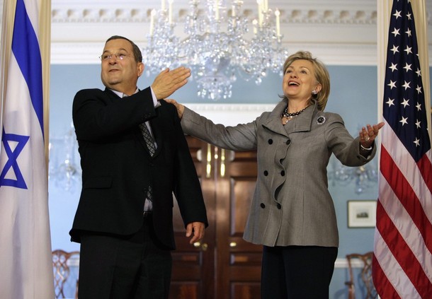 Secretary of State Clinton and Israeli Defense Minister Ehud Barak speak to reporters in Washington