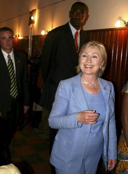 U.S. Secretary of State Clinton arrives at a town hall meeting with Congolese university students in the Democratic Republic of Congo's capital Kinshasa