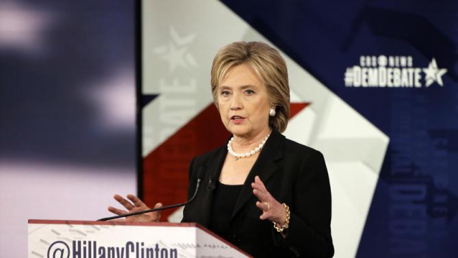 Hillary Rodham Clinton speaks during a Democratic presidential primary debate, Saturday, Nov. 14, 2015, in Des Moines, Iowa. (AP Photo/Charlie Neibergall)