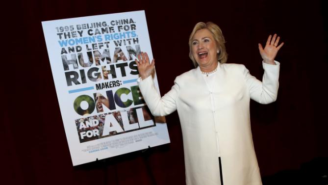 Democratic U.S. presidential candidate Hillary Clinton arrives for the premiere of the documentary film "Makers: Once And For All" at the DOC NYC documentary film festival in the Manhattan borough of New York City November 19, 2015. "Makers: Once And For All" tells the story of the 1995 Beijing Women's Conference and features commentary from the former U.S. First Lady and Secretary of State. REUTERS/Mike Segar