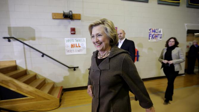 Democratic presidential candidate Hillary Clinton arrives at a town hall campaign event Sunday, Jan. 3, 2016, in Derry, N.H. (AP Photo/Steven Senne)