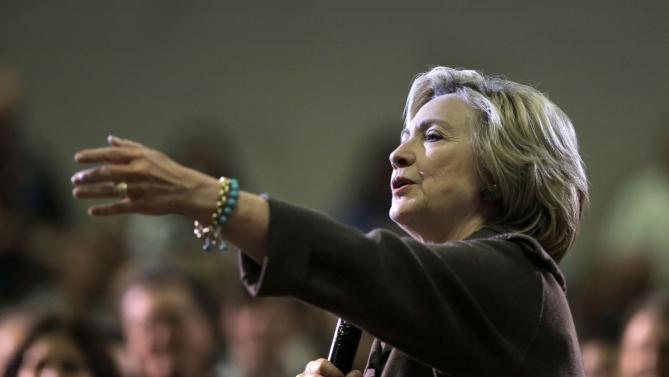 Democratic presidential candidate Hillary Clinton takes a question during a town hall campaign event Sunday, Jan. 3, 2016, in Derry, N.H. (AP Photo/Steven Senne)