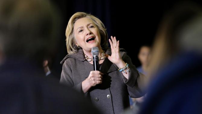 Democratic presidential candidate Hillary Clinton addresses an audience during a town hall campaign event Sunday, Jan. 3, 2016, in Derry, N.H. (AP Photo/Steven Senne)
