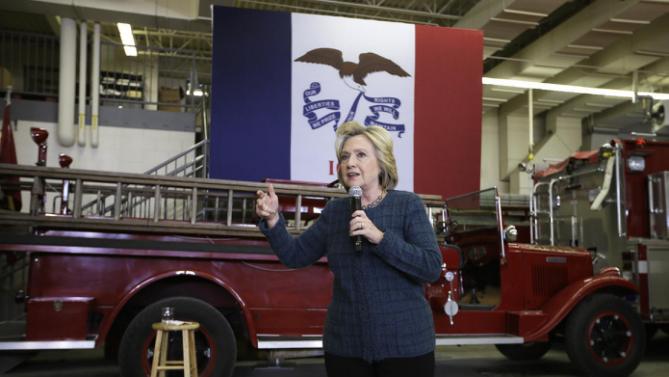 Democratic presidential candidate Hillary Clinton speaks during a campaign stop at the Osage Public Safety Center, Tuesday, Jan. 5, 2016, in Osage, Iowa. (AP Photo/Charlie Neibergall)