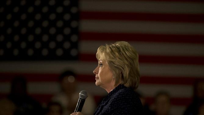 Democratic presidential candidate Hillary Clinton pauses for a moment while speaking at a rally Monday, Jan. 11, 2016, in Waterloo, Iowa. (AP Photo/Jae C. Hong)