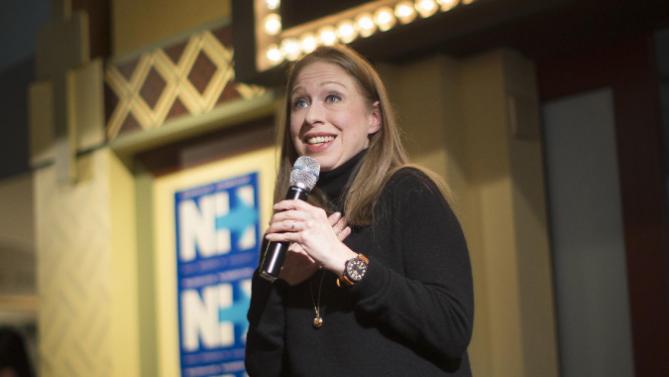 Chelsea Clinton, daughter of Democratic presidential candidate Hillary Clinton, speaks during a campaign stop for her mother, Tuesday, Jan. 12, 2016, at the Millyard Museum in Manchester, N.H. (AP Photo/John Minchillo)