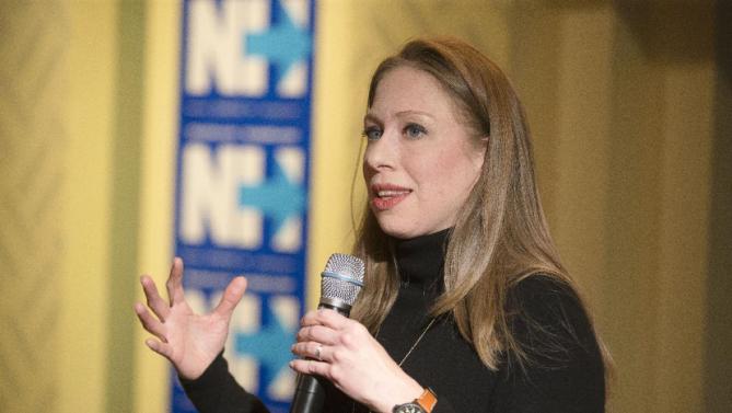 Chelsea Clinton, daughter of Democratic presidential candidate Hillary Clinton, speaks during a campaign stop for her mother, Tuesday, Jan. 12, 2016, at the Millyard Museum in Manchester, N.H. (AP Photo/John Minchillo)