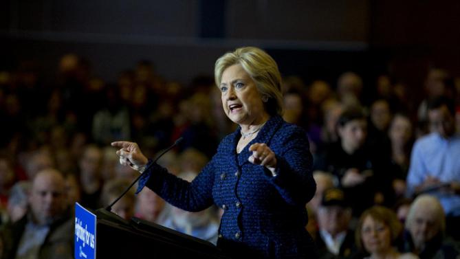 Democratic presidential candidate Hillary Clinton speaks during a rally  on the campus of Simpson College Thursday, Jan. 21, 2016, in Indianola, Iowa. (AP Photo/Jae C. Hong)
