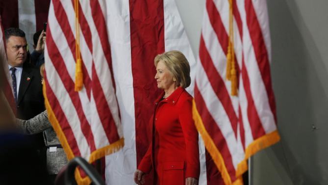 U.S. Democratic presidential candidate Hillary Clinton arrives at a "Get Out to Caucus" rally at Iowa State University in Ames, Iowa January 30, 2016.  The New York Times's editorial board endorsed Democrat Hillary Clinton and Republican John Kasich as they seek to become their parties' nominees in the U.S. presidential election, calling Clinton one of the most "deeply qualified presidential candidates in modern history." REUTERS/Brian Snyder