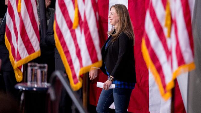 Chelsea Clinton arrives for a rally for Democratic presidential candidate Hillary Clinton at Iowa State University in Ames, Iowa Saturday, Jan. 30, 2016. (AP Photo/Andrew Harnik)
