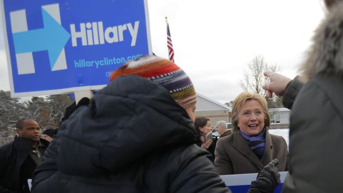 U.S. Democratic presidential candidate Hillary Clinton greets supporters outside a polling place in Nashua, New Hampshire February 9, 2016, the day of New Hampshire's first-in-the-nation primary.   REUTERS/Brian Snyder