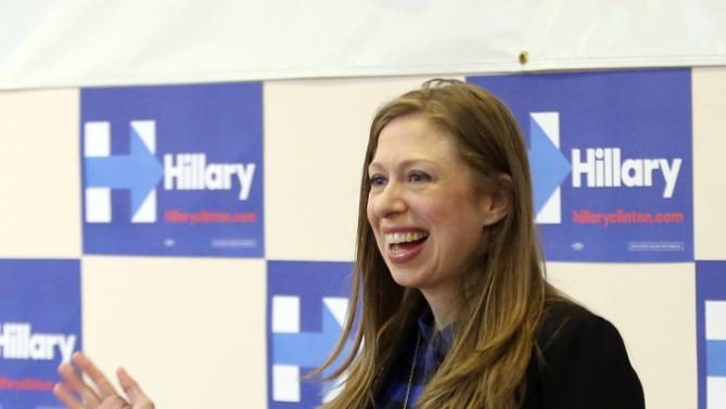 Chelsea Clinton is introduced as she arrives to speak at the Murtis H. Taylor Community Center, Monday, Feb. 15, 2016, in Cleveland. Clinton made a campaign stop for her mother, Democratic presidential candidate Hillary Clinton, to talk with voters. (AP Photo/Aaron Josefczyk)