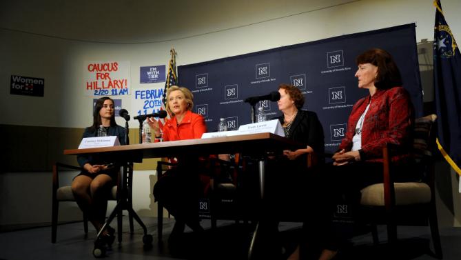 U.S. Democratic presidential candidate Hillary Clinton speaks during a roundtable on women's health at the University of Nevada, Reno in Reno, Nevada February 15, 2016.  REUTERS/James Glover II