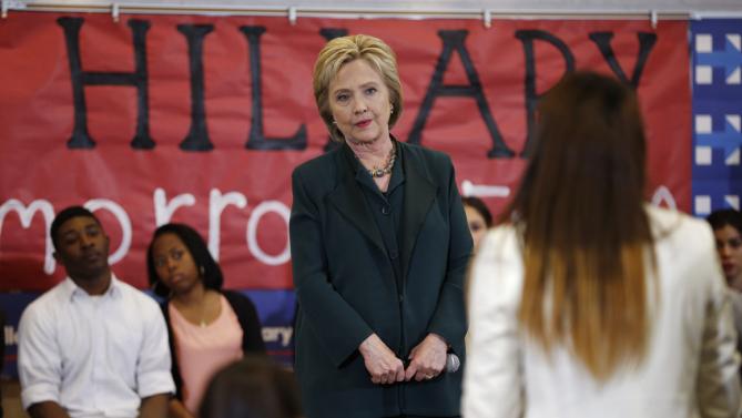Democratic presidential candidate Hillary Clinton speaks to students at Del Sol High School, Friday, Feb. 19, 2016, in Las Vegas. (AP Photo/John Locher)