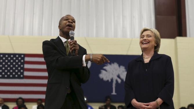 South Carolina State Senator Ronnie Sabb introduces U.S. Democratic presidential candidate Hillary Clinton before her speech to voters at the Williamsburg County Recreation Center in Kingstree, South Carolina, February 25, 2016. REUTERS/Randall Hill