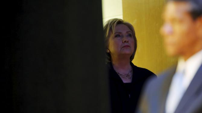 U.S. Democratic presidential candidate Hillary Clinton waits to take the stage with local officials at a town hall meeting for supporters at Royal Baptist Church Family Life Center in North Charleston, South Carolina February 25, 2016. REUTERS/Jonathan Ernst
