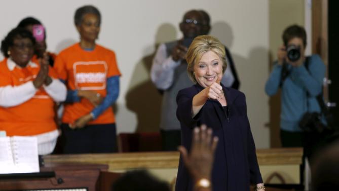 U.S. Democratic presidential candidate Hillary Clinton is applauded after a town hall meeting for supporters at Cumberland United Methodist Church in Florence, South Carolina February 25, 2016. REUTERS/Jonathan Ernst