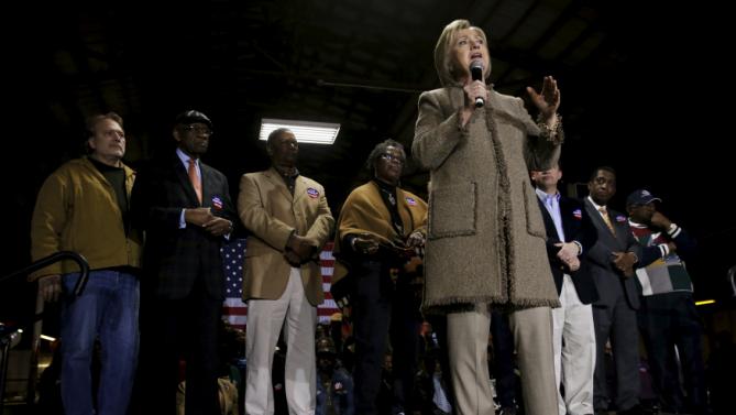 U.S. Democratic presidential candidate Hillary Clinton rallies with supporters at a local politician's annual oyster roast and fish fry in Orangeburg, South Carolina February 26, 2016. REUTERS/Jonathan Ernst
