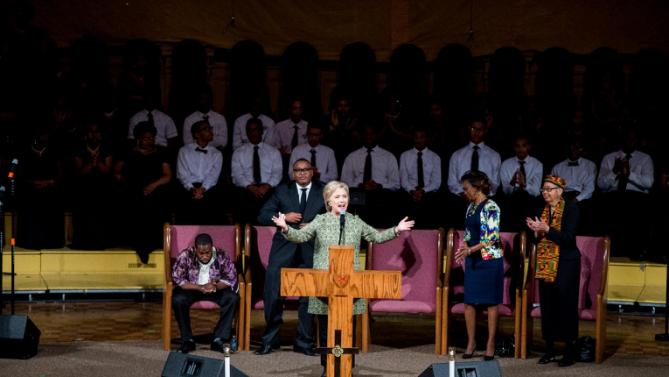 Democratic presidential candidate Hillary Clinton speaks at Mississippi Boulevard Christian Church in Memphis, Tenn., Sunday, Feb. 28, 2016. (AP Photo/Andrew Harnik)