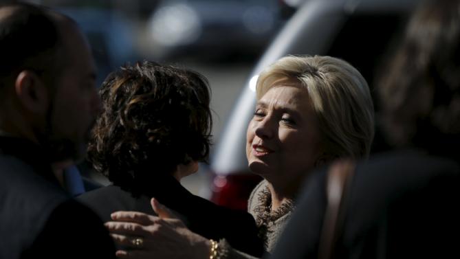 U.S. Democratic presidential candidate Hillary Clinton hugs a supporter after greeting people at Midtown Global Market in Minneapolis, Minnesota March 1, 2016. REUTERS/Jonathan Ernst