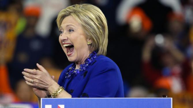 Democratic presidential candidate Hillary Clinton smiles after speaking at a rally Wednesday, March 2, 2016, in New York. (AP Photo/Frank Franklin II)