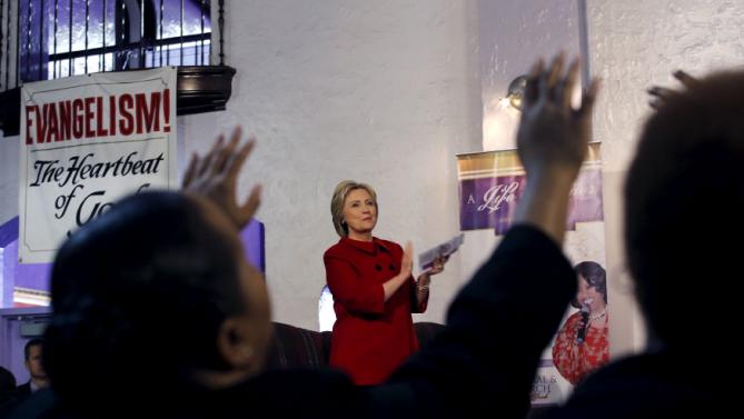 U.S. Democratic presidential candidate Hillary Clinton attends a mass at the Holy Ghost Cathedral in Detroit, Michigan, March 6, 2016. REUTERS/Carlos Barria