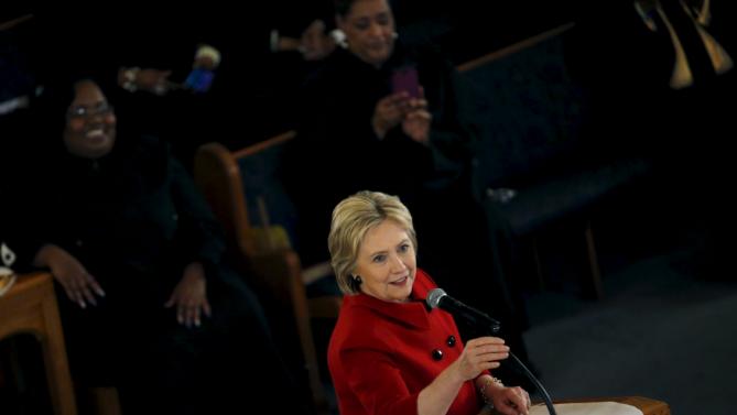 U.S. Democratic presidential candidate Hillary Clinton speaks at a mass at the Russell Street Baptist Church during a campaign stop in Detroit, Michigan, March 6, 2016. REUTERS/Carlos Barria