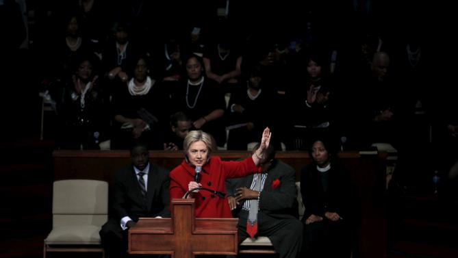 U.S. Democratic presidential candidate Hillary Clinton speaks at a mass at the Triumph Church during a campaign stop in Detroit, Michigan, March 6, 2016. REUTERS/Carlos Barria