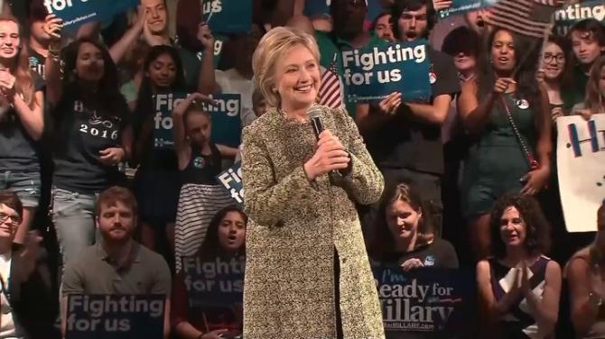 Hillary Clinton encourages her supporters to vote early in the upcoming Florida Democratic primary and says she will happily take on any of the Republican candidates in November. Rough Cut (no reporter narration).