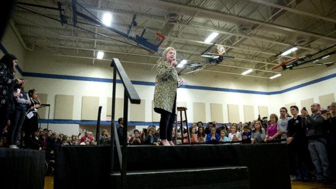 Democratic presidential candidate Hillary Clinton speaks during a campaign event at Sullivan Community Center and Family Aquatic Center in Vernon Hills, Ill., Thursday, March 10, 2016. (AP Photo/Carolyn Kaster)