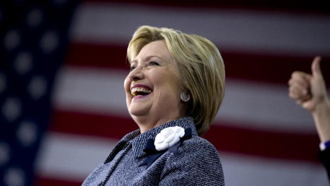 Democratic presidential candidate Hillary Clinton smiles as she is introduced on stage  during a campaign event at the Grady Cole Center in Charlotte, N.C., Monday, March 14, 2016. (AP Photo/Carolyn Kaster)