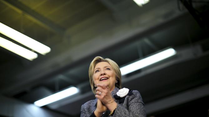 Democratic U.S. Presidential candidate Hillary Clinton reacts during a campaign rally at a community center in Charlotte, North Carolina, March 14, 2016. REUTERS/Carlos Barria